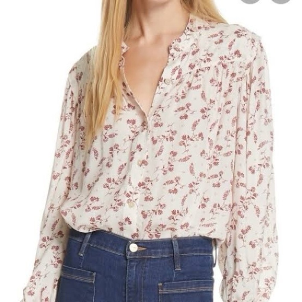 Frame Denim Cream and Red Floral Blouse